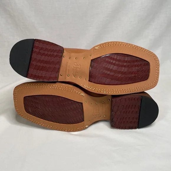 Justin Men's 10 EE Caddo BENT RAIL Western SQUARE TOE Boot Copper Brown BR740 - Picture 9 of 12